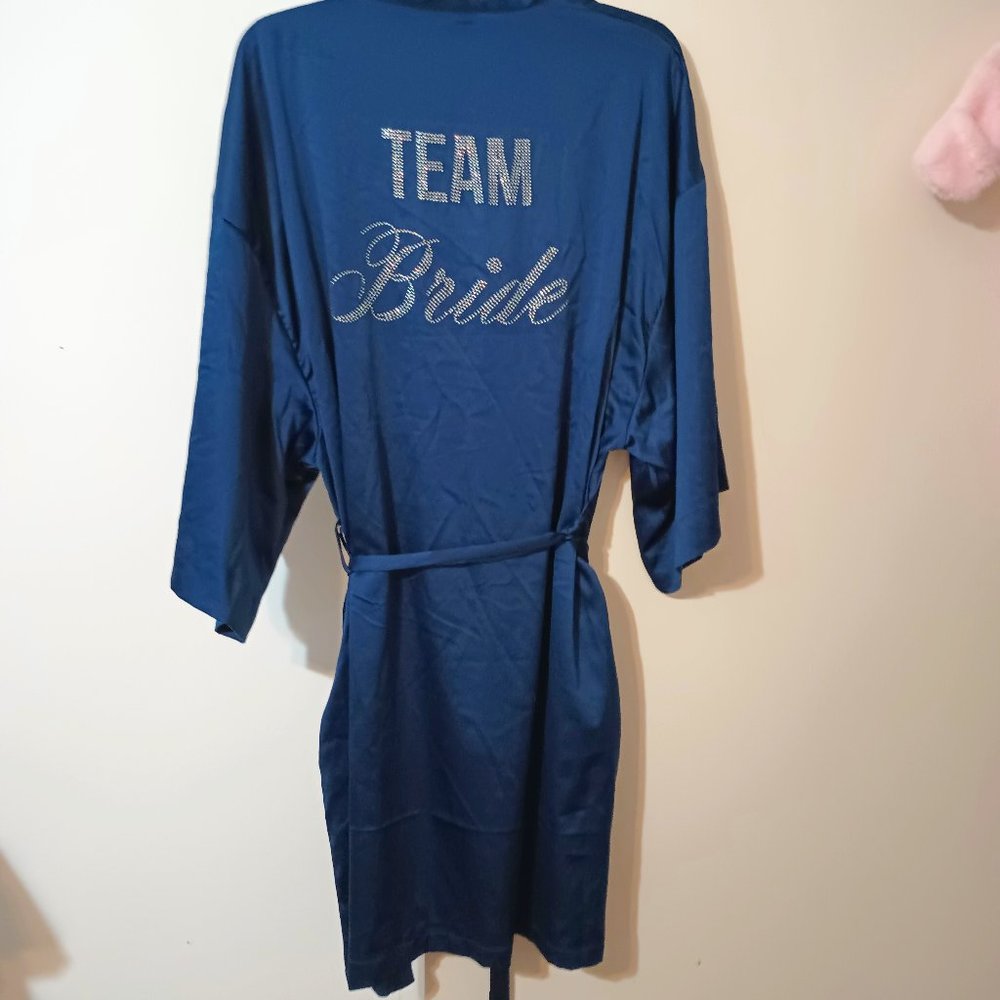 NWT ~ Icing's Navy Blue Embellished "Team Bride" Satin Robe (Size: Large/XL)